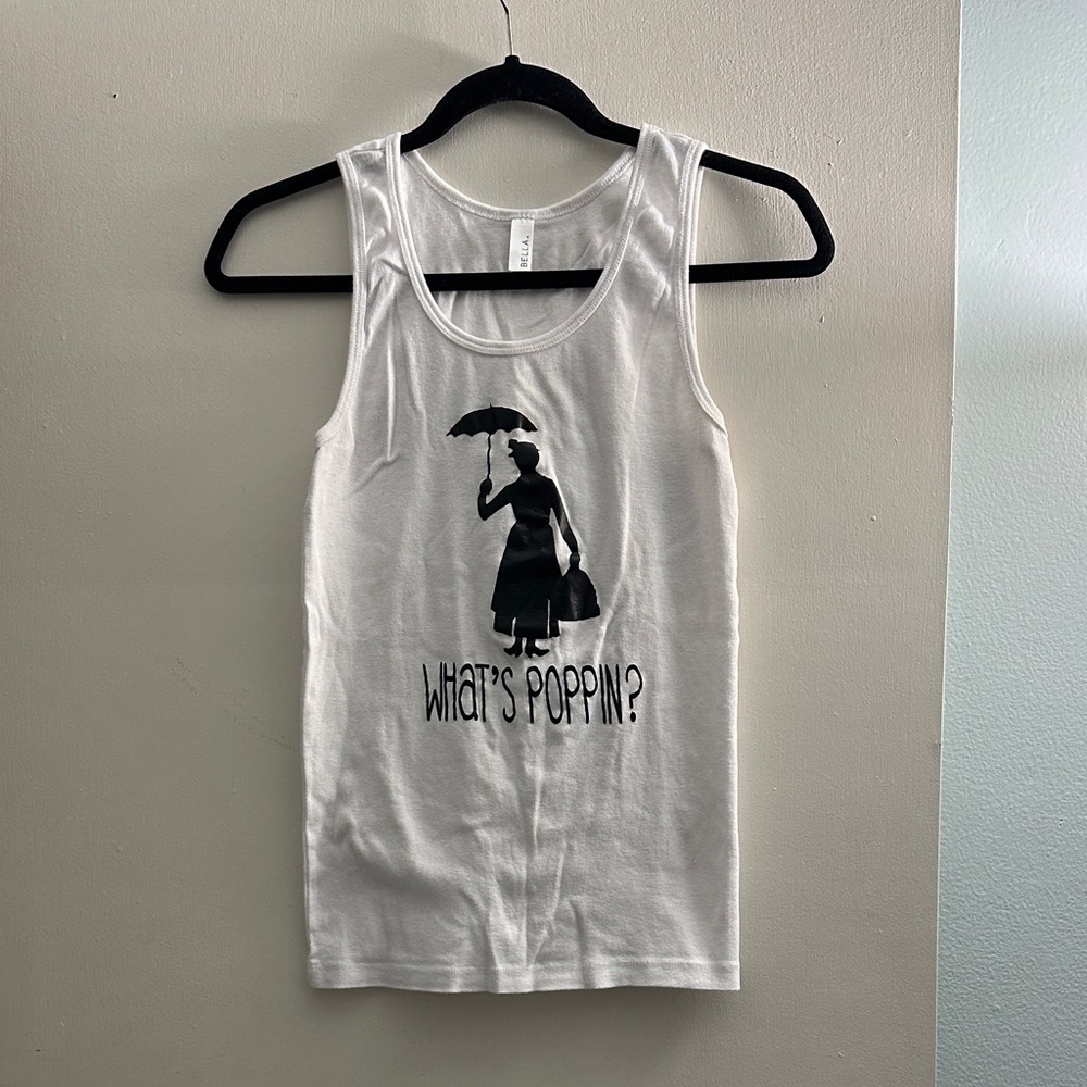 Disney Inspired Mary Poppins White Tank Top w/ Graphic Print What’s Poppin Sz Lg